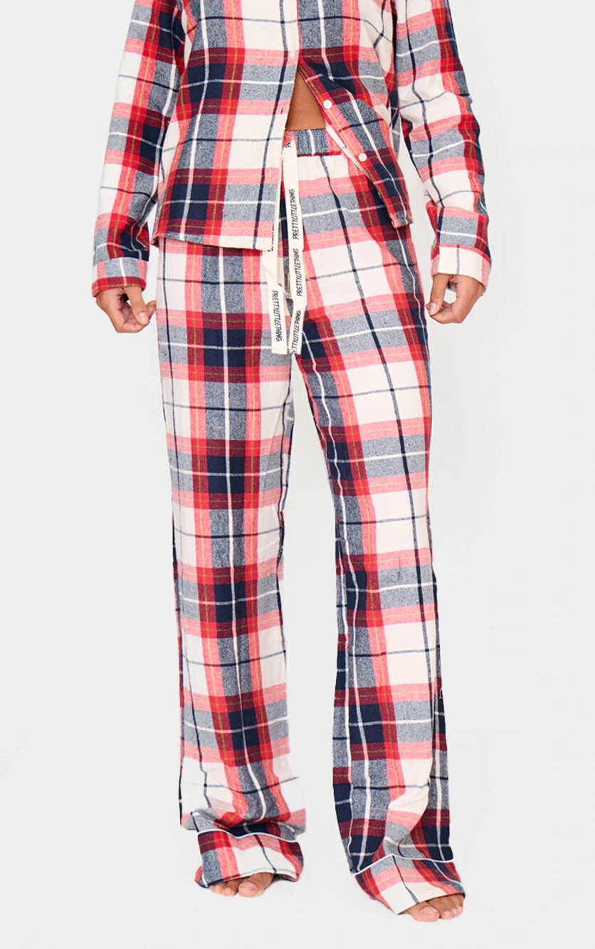 New PrettyLittleThing Navy Checked Long Pajama Pants Size L